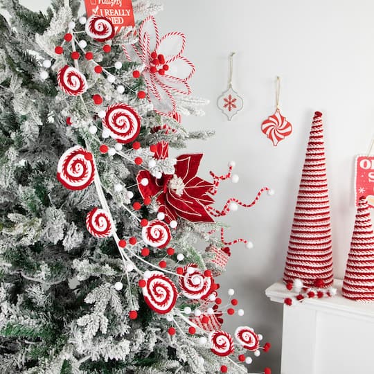 2.5ft. Red & White Striped Candy Cane Swirls and Pom Poms Christmas Garland